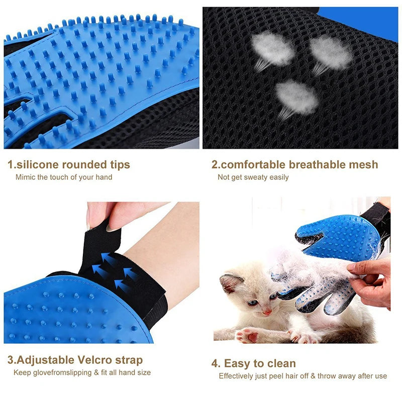 🧤 Silicone Pet Grooming Glove – Deshedding & Bathing Tool for Dogs & Cat