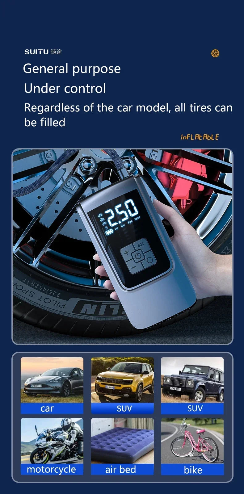 π Portable Wireless Air Pump β Electric Tire Inflator with Barometer