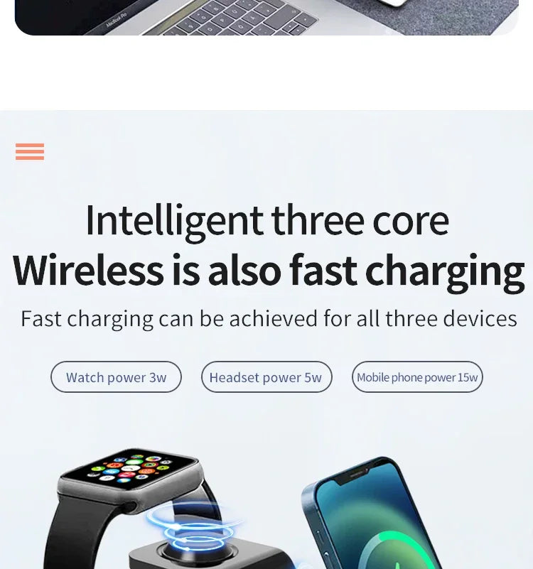 ⚡ 30W 3-in-1 Wireless Charging Stand – Fast Charger Dock for iPhone, Apple Watch & AirPods Pro