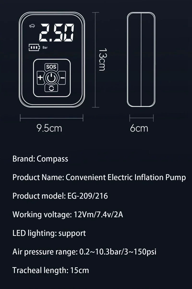 π Portable Wireless Air Pump β Electric Tire Inflator with Barometer
