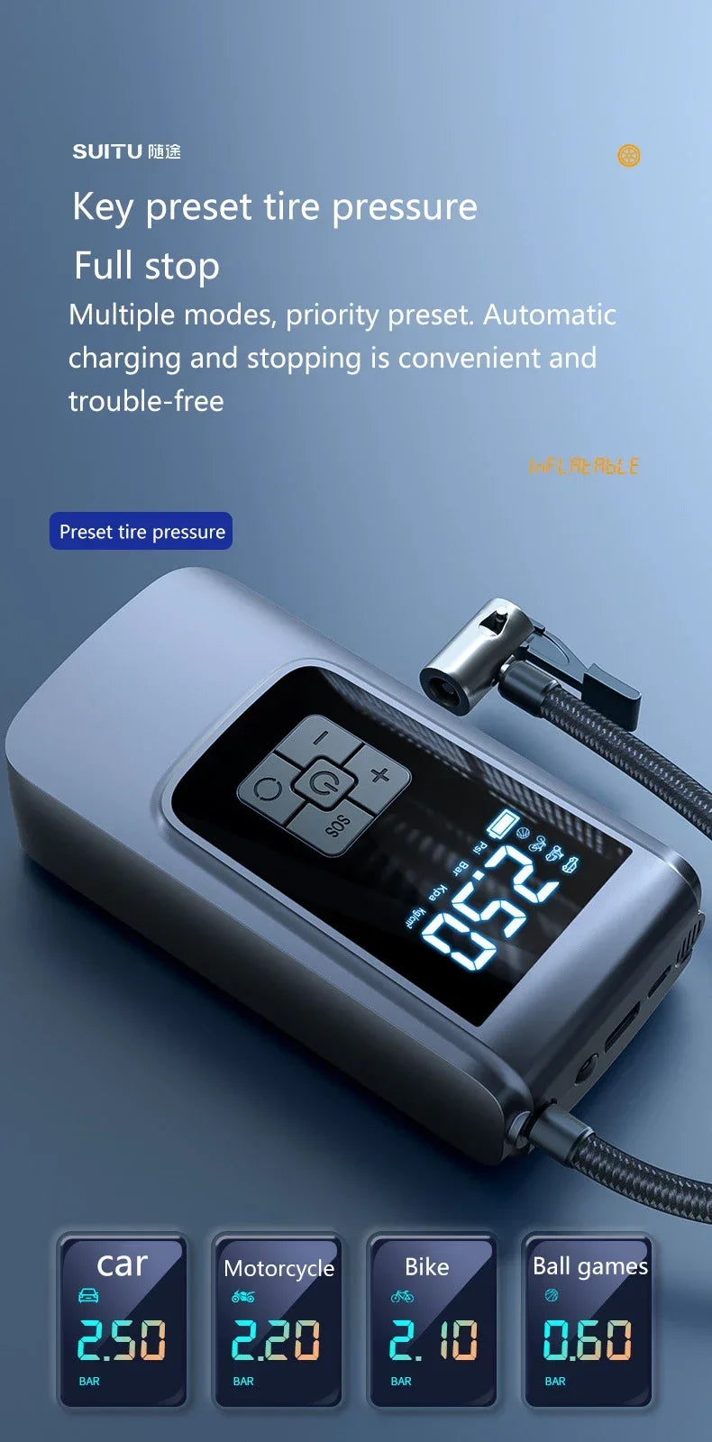 π Portable Wireless Air Pump β Electric Tire Inflator with Barometer