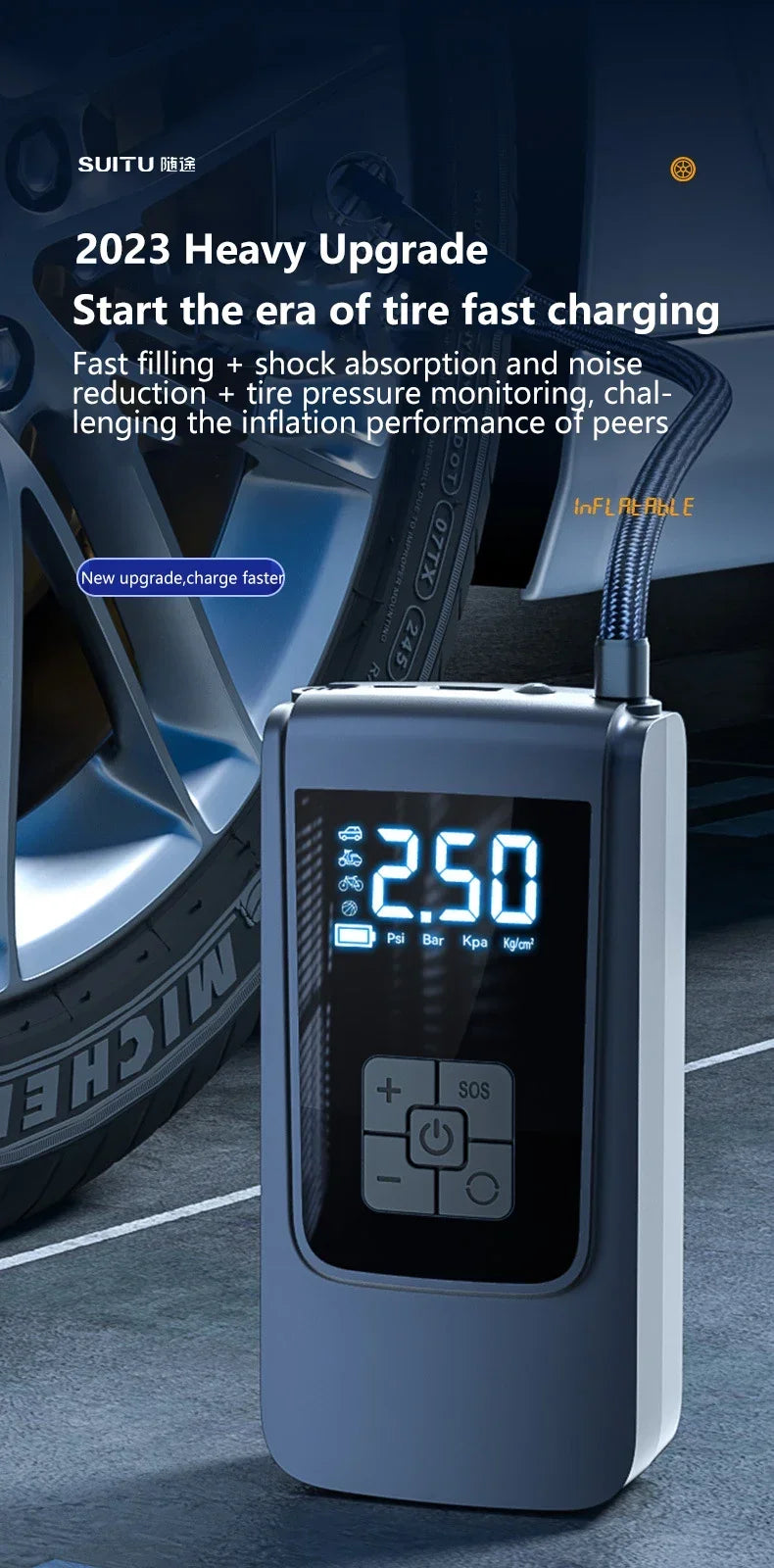 π Portable Wireless Air Pump β Electric Tire Inflator with Barometer