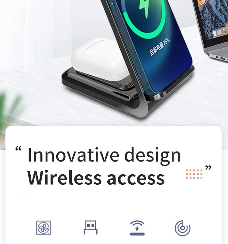 ⚡ 30W 3-in-1 Wireless Charging Stand – Fast Charger Dock for iPhone, Apple Watch & AirPods Pro