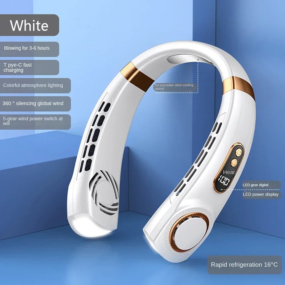 Mini Bladeless Hanging Neck Fan – Portable Air Cooler with Digital Display