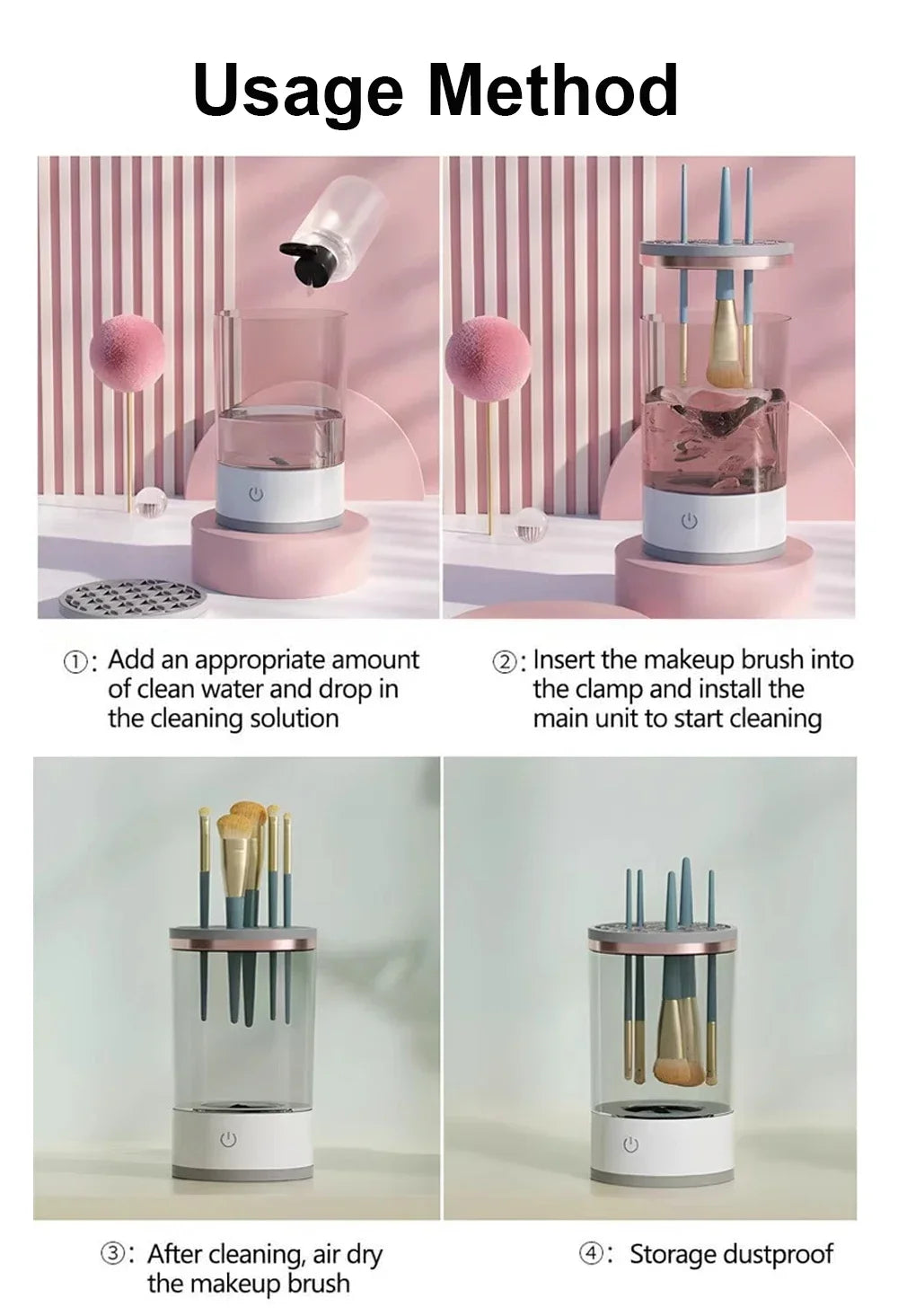 💄 USB Electric Makeup Brush Cleaner – 3-in-1 Portable Washer, Dryer & Drying Rack