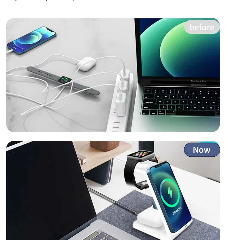 ⚡ 30W 3-in-1 Wireless Charging Stand – Fast Charger Dock for iPhone, Apple Watch & AirPods Pro