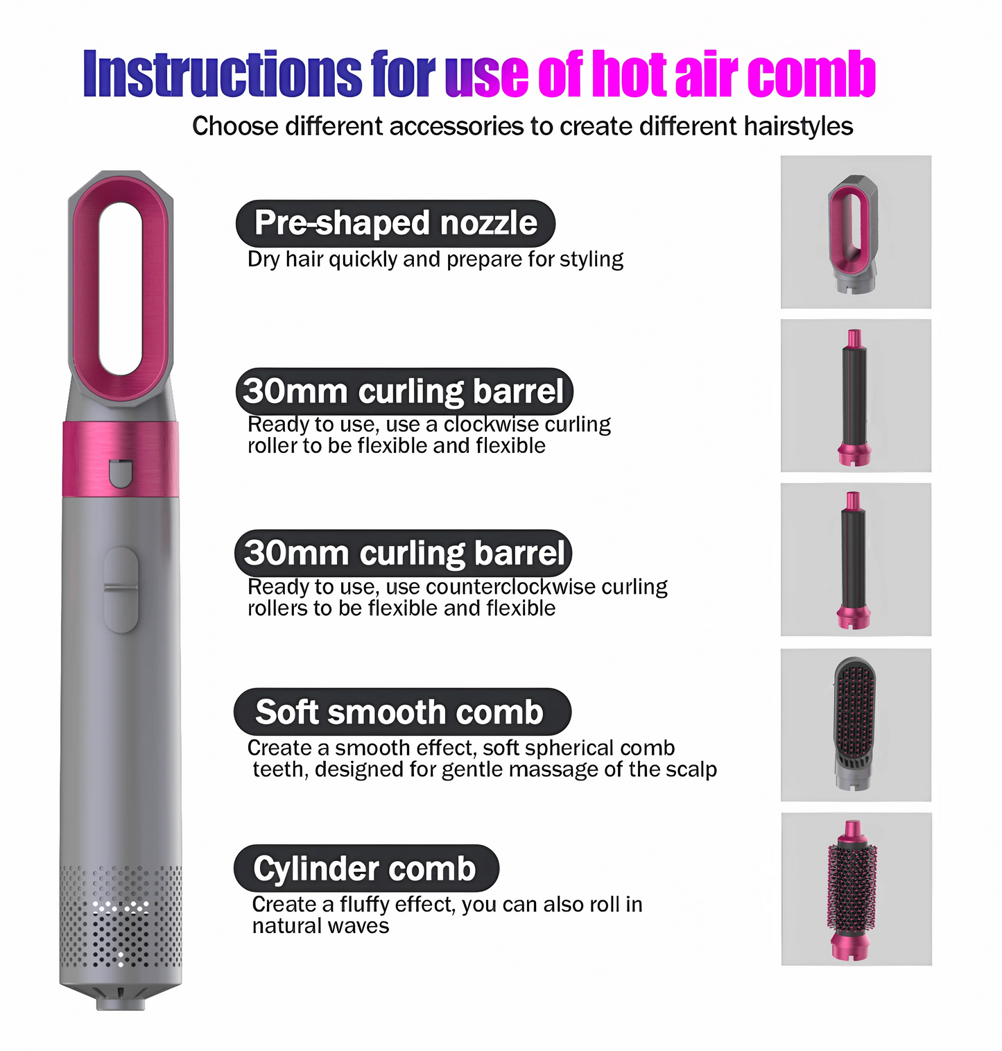 5 in 1 Low Noise Hair Styler Professional Hair Curling Straightening Hair Drying Hot Air Brushes 1000W