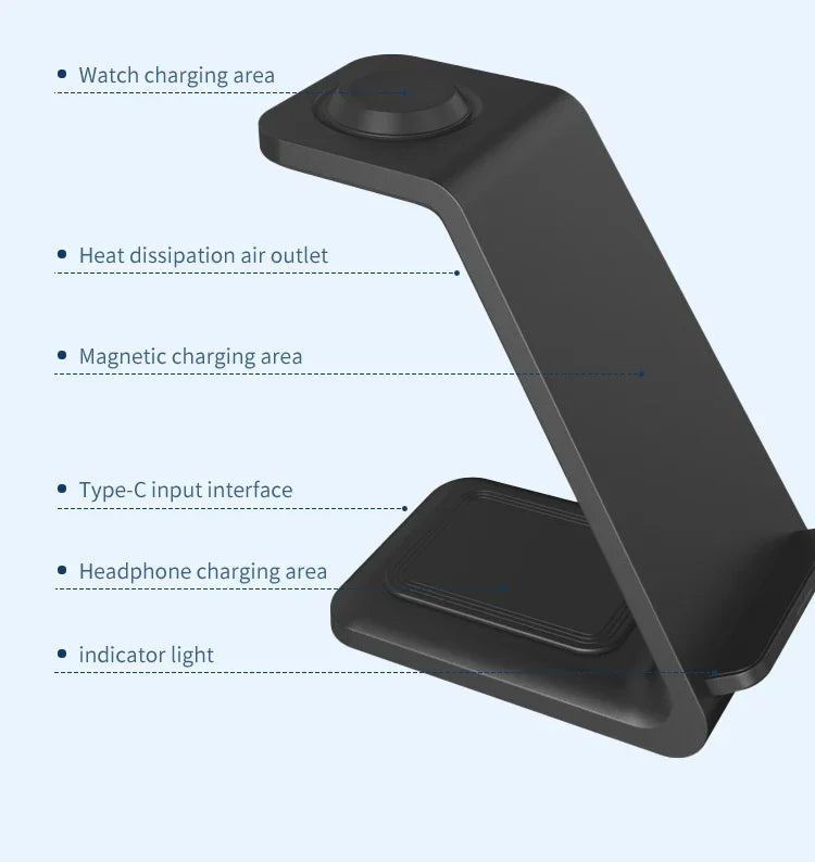 ⚡ 30W 3-in-1 Wireless Charging Stand – Fast Charger Dock for iPhone, Apple Watch & AirPods Pro