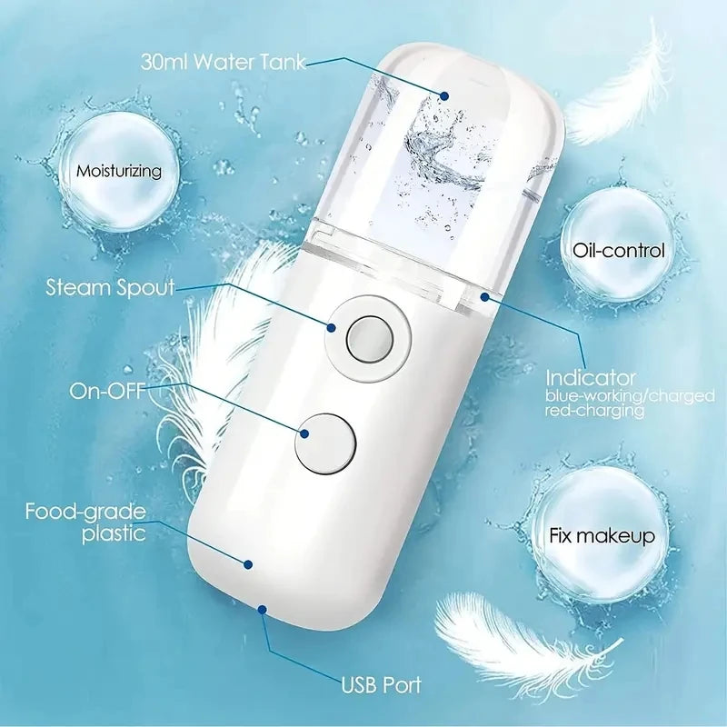 Mini Rechargeable Facial Steamer — 30ml Portable Nano Mist Sprayer for Instant Hydration, Wireless & Wireless! 💧✨