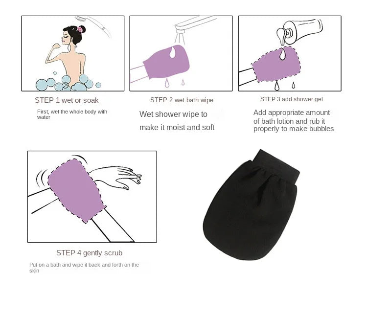 🛁 Black Exfoliating Bath Towel Glove – Double-Sided, Medium Sand Texture