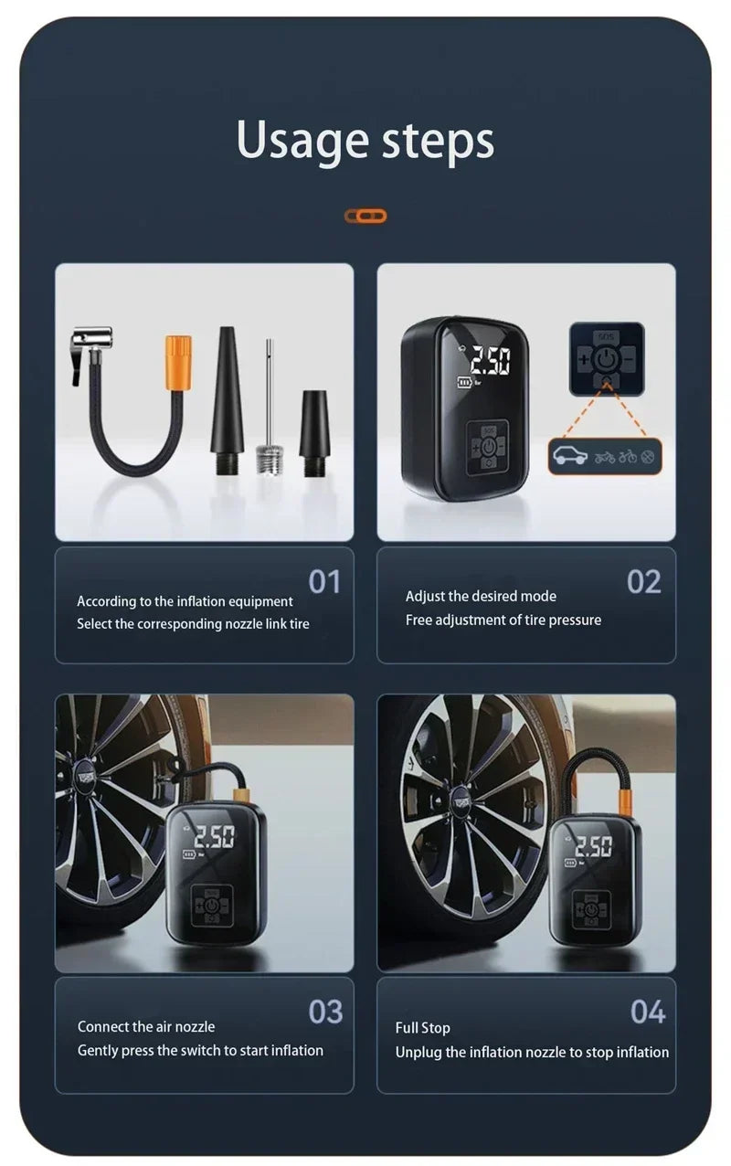 π Portable Wireless Air Pump β Electric Tire Inflator with Barometer