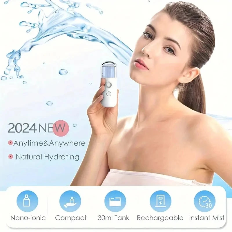 Mini Rechargeable Facial Steamer — 30ml Portable Nano Mist Sprayer for Instant Hydration, Wireless & Wireless! 💧✨