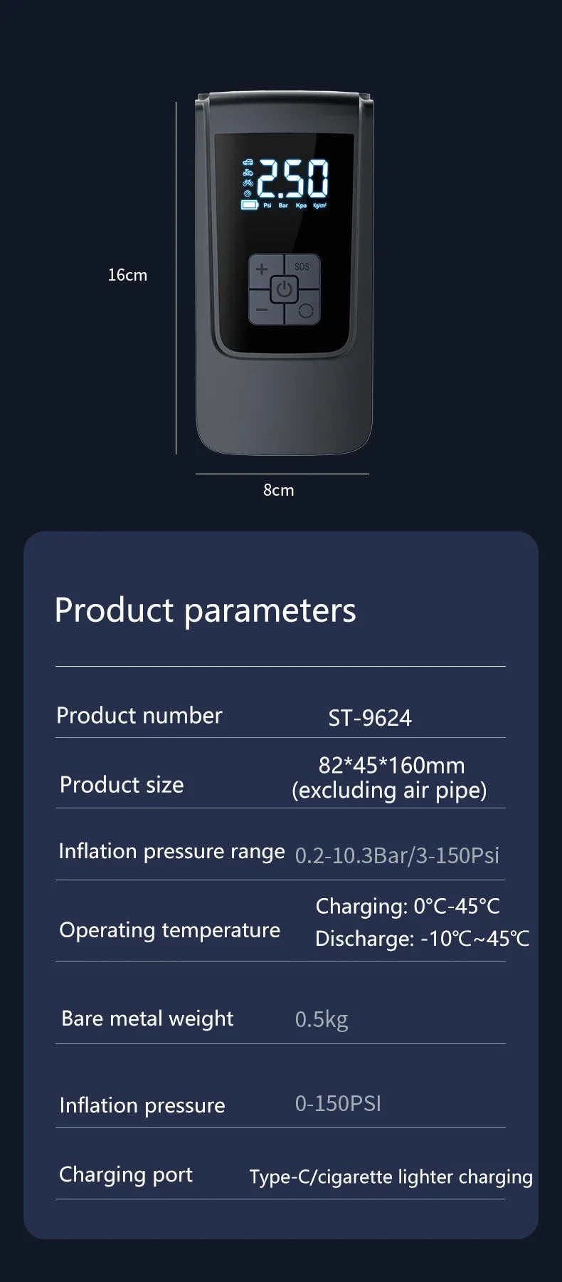 π Portable Wireless Air Pump β Electric Tire Inflator with Barometer