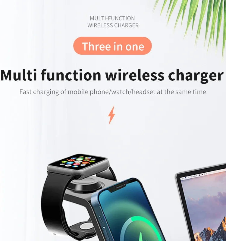 ⚡ 30W 3-in-1 Wireless Charging Stand – Fast Charger Dock for iPhone, Apple Watch & AirPods Pro