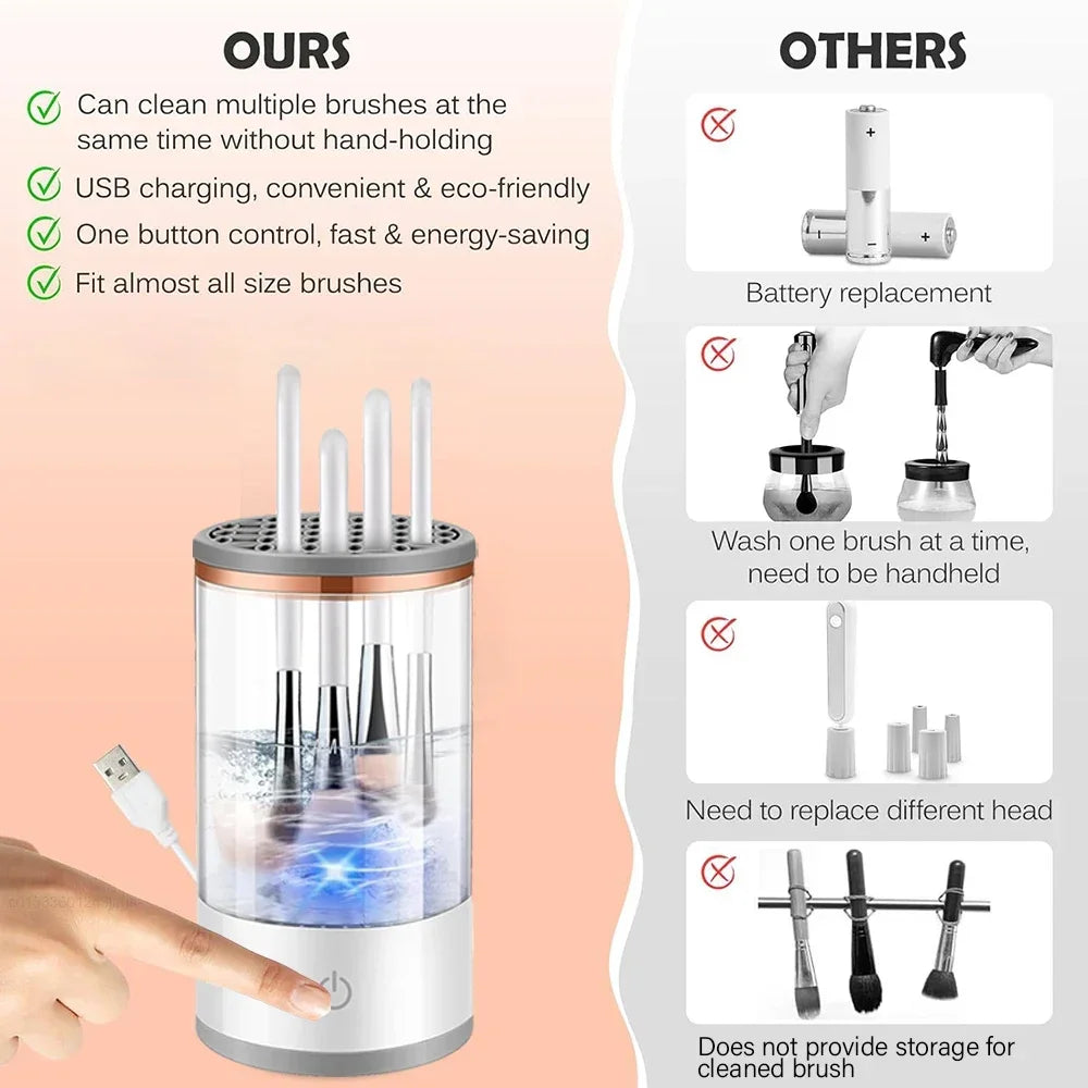 💄 USB Electric Makeup Brush Cleaner – 3-in-1 Portable Washer, Dryer & Drying Rack
