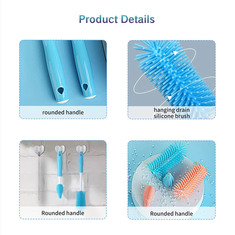 Silicone Baby Bottle & Pacifier Cleaning Set — 360° Straw & Glass Brush