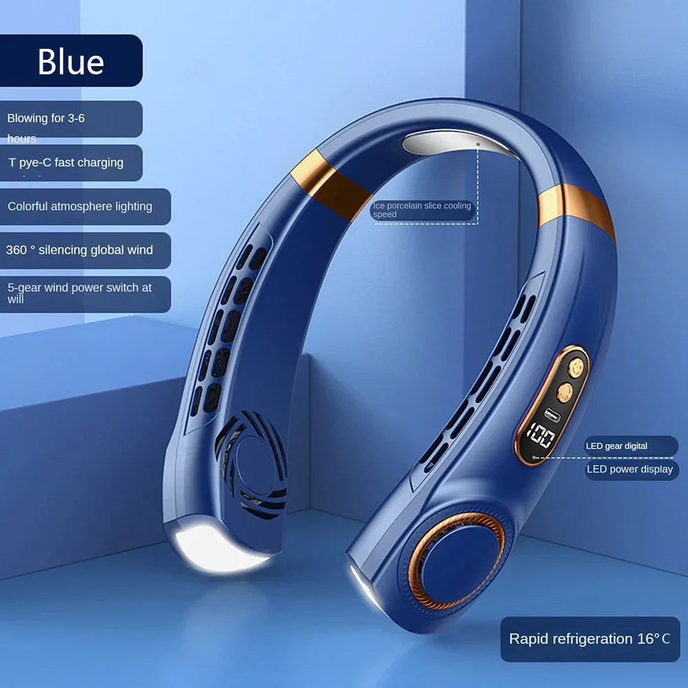 Mini Bladeless Hanging Neck Fan – Portable Air Cooler with Digital Display