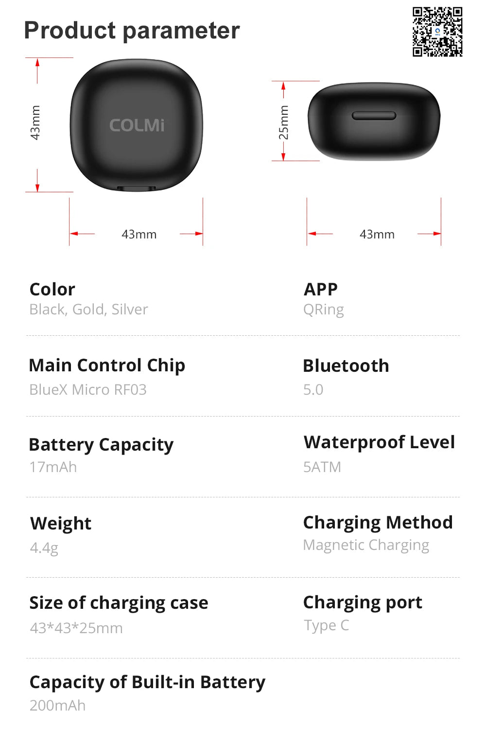 COLMI R02 Waterproof Smart Ring with Charging Case