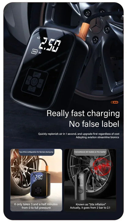 🔋 Portable Wireless Air Pump – Electric Tire Inflator with Barometer