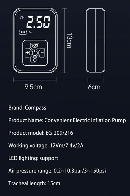 🔋 Portable Wireless Air Pump – Electric Tire Inflator with Barometer