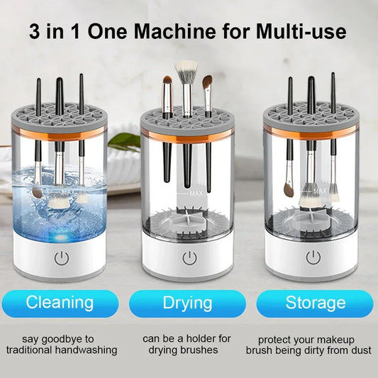 💄 USB Electric Makeup Brush Cleaner – 3-in-1 Portable Washer, Dryer & Drying Rack