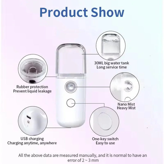 Mini Rechargeable Facial Steamer — 30ml Portable Nano Mist Sprayer for Instant Hydration, Wireless & Wireless! 💧✨
