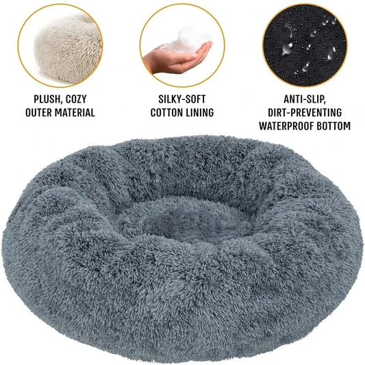 🐶🐱 Round Plush Pet Bed – Warm, Washable Sofa Basket for Dogs & Cats