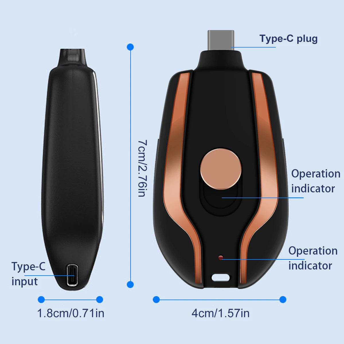 ⚡🔑Android-Compatible 1500mAh Keychain Charger | Durable, Compact Type-C Emergency Power