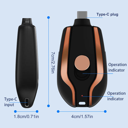 ⚡🔑Android-Compatible 1500mAh Keychain Charger | Durable, Compact Type-C Emergency Power