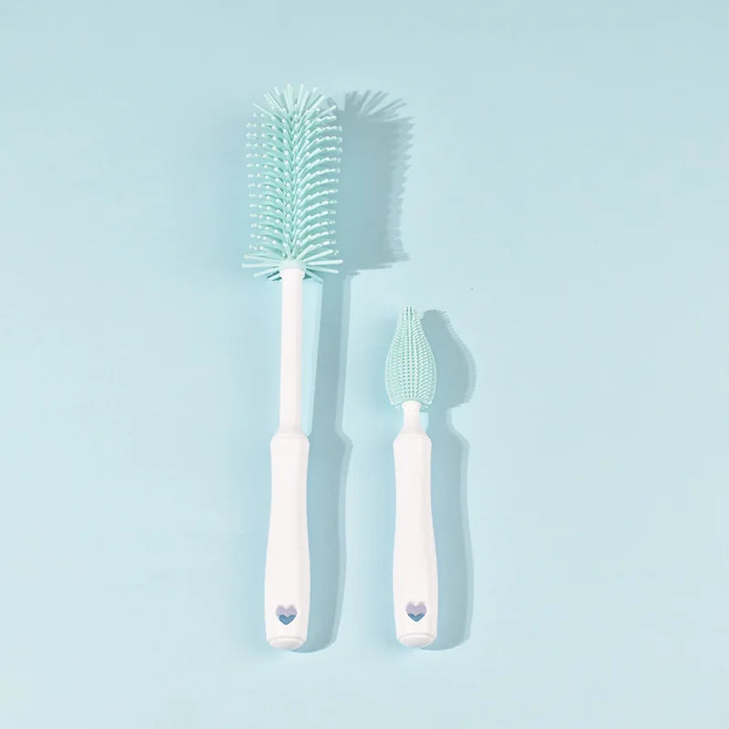 Silicone Baby Bottle & Pacifier Cleaning Set — 360° Straw & Glass Brush