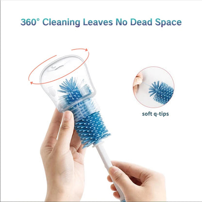 Silicone Baby Bottle & Pacifier Cleaning Set — 360° Straw & Glass Brush