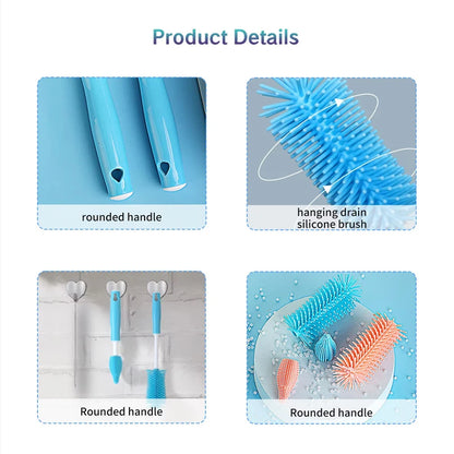 Silicone Baby Bottle & Pacifier Cleaning Set — 360° Straw & Glass Brush